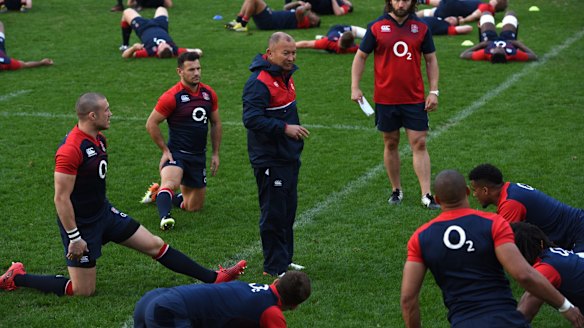 In charge: England coach Eddie Jones prepares his troops at Randwick.
