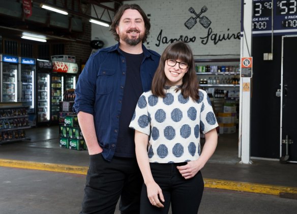 Mike Eggert and Jemma Whiteman at the Mascot bottle shop site of Mr Liquor's Dirty Italian Disco. 