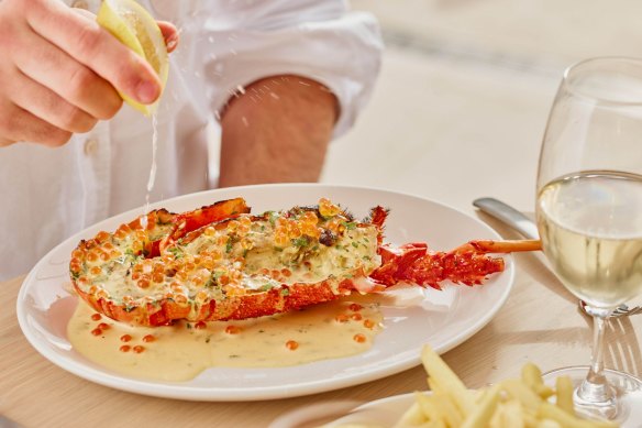 Half lobster with lemon, parsley and salmon roe sauce.