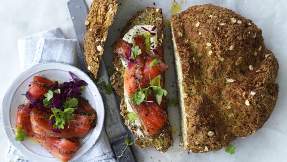 Serve this soda bread with smoked salmon, cream cheese and microherbs (as pictured) for a feast.