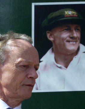 Immortalised: John Bradman with a portrait of his father at the Bradman Museum in Bowral.