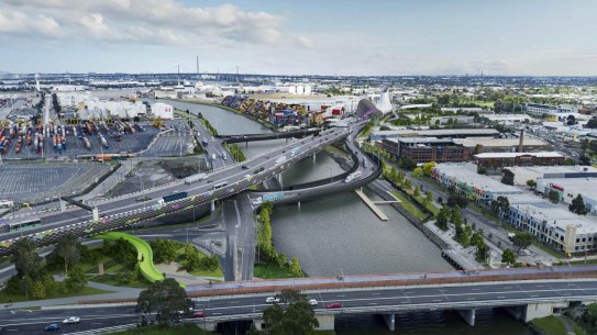 The proposed West Gate Tunnel as it cross the Maribyrnong River. 