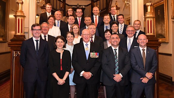 NSW Premier Gladys Berejiklian with National Deputy Premier John Barilaro at NSW Government House for the swearing in of their new Minister by the Governor, David Hurley.