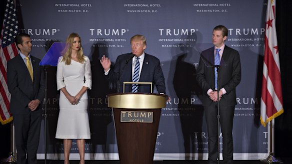 Donald Trump speaks at  the grand opening ceremony of the Trump International Hotel in Washington in October. 