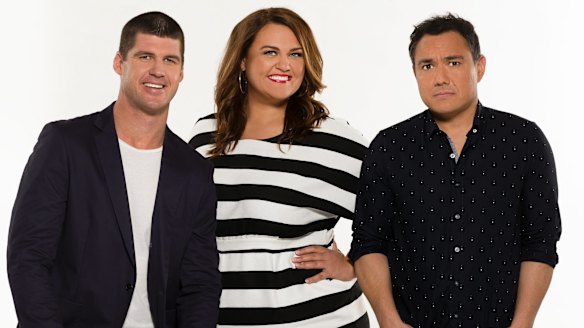 Nova's Melbourne brekkie team, L-R Jonathan Brown, Chrissie Swan and Sam Pang.