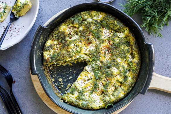 This frittata is packed full of fresh herbs and soft feta.