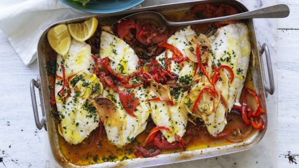Any white-fleshed fish will work in this self-saucing one-tray bake. 