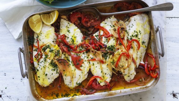 Any white-fleshed fish will work in this self-saucing one-tray bake. 