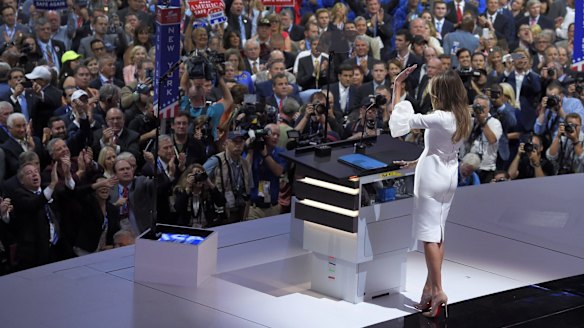 Melanie Trump after her speech on the opening day of the Republican National Convention in Cleveland.