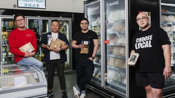 From left: Chefs Will Mahusay of Sydney Cebu Lechon, Keita Abe of Chaco Bar, Junda Khoo of Ho Jiak and Sam Young of Lotus at Haymarket IGA.