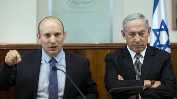Rivals and partners: Israeli Prime Minister Benjamin Netanyahu, right, and Israeli Education Minister Naftali Bennett of the far-right Jewish Home party.