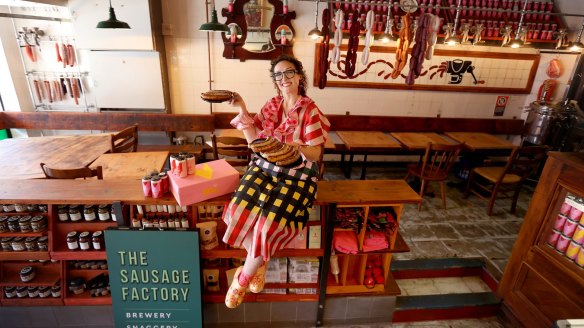 Sausage Queen Brewing founder Chrissy Flanagan at her Dulwich Hill brewery and "snaggery" The Sausage Factory. 