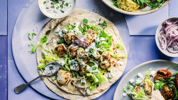 Grab-and-go: Greek chicken souvlaki wrap.