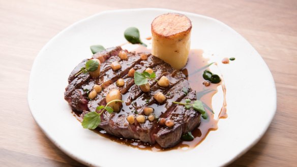 Prettily plated: Cote de boeuf with sauce bordelaise.