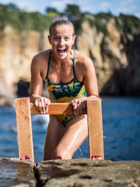 Rhiannan Iffland after diving from the 21.5 metre platform.