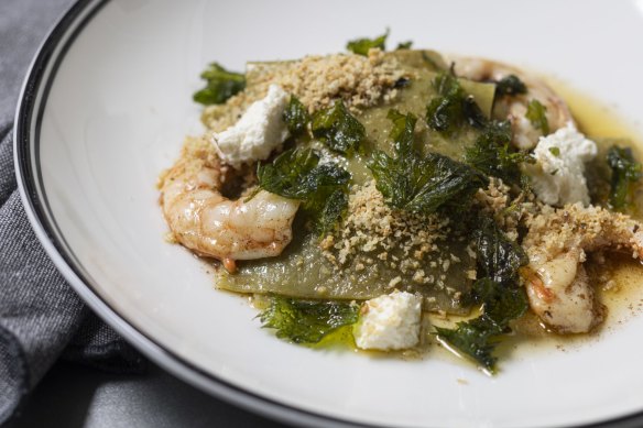 Go-to dish: Fazzoletti pasta with prawns, fried nettles, ricotta and lemon.