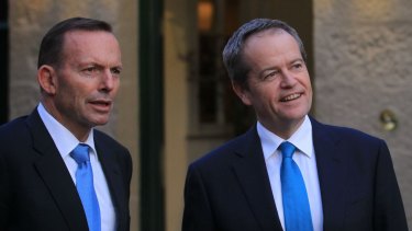 Popularity blues: Tony Abbott and Bill Shorten meet at Kirribilli House on Sunday evening.