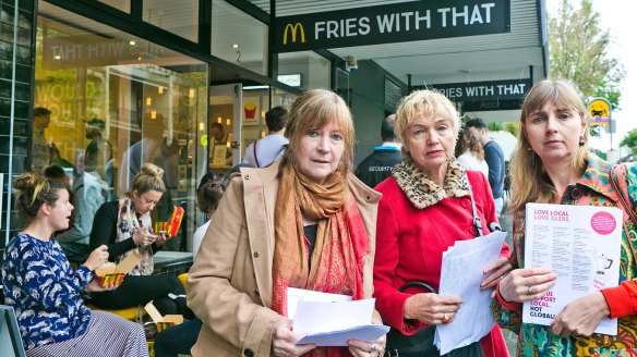 Anti-McDonald's campaigners Karen Throssell with Sharon Moore and Angie Dawson.