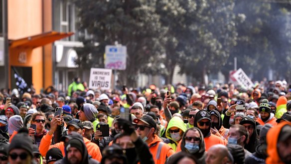 Protesters outside the CFMEU Headquarters today.