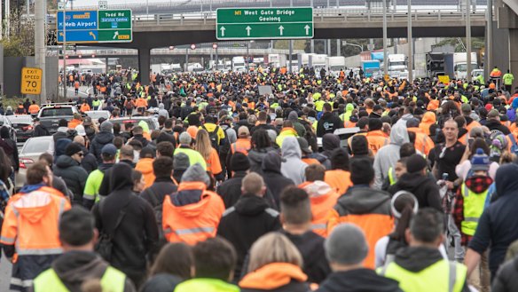 Thousands of angry protesters shut down parts of the city including the Westgate Bridge.