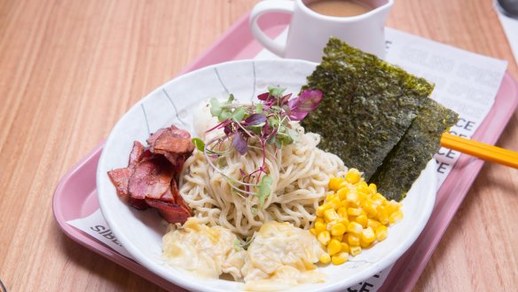 Start the day with breakfast ramen and bacon broth.