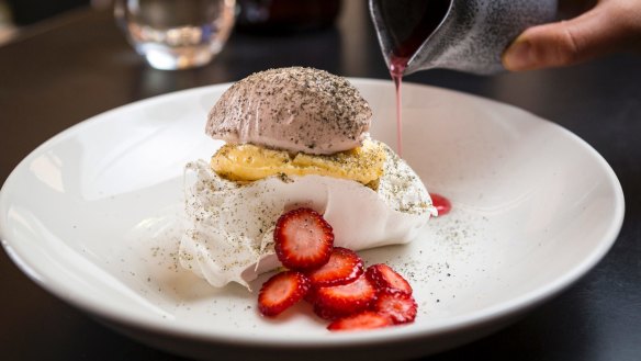 Strawberry and rhubarb vacherin.