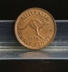 This 1939 half penny, the first to feature a kangaroo, is valued at about $30.