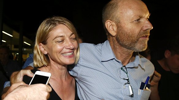 Tara Brown and sacked producer Stephen Rice on their return to Sydney, after being released from a Lebanese jail. 