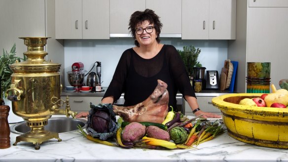 Alla Wolf-Tasker photographed at home in her kitchen in Daylesford.