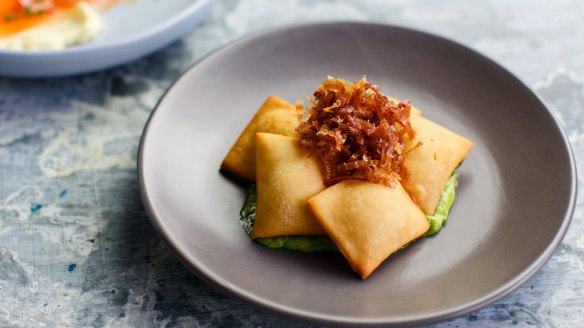 Gnocco fritto with crispy prosciutto and salsa verde mayo.