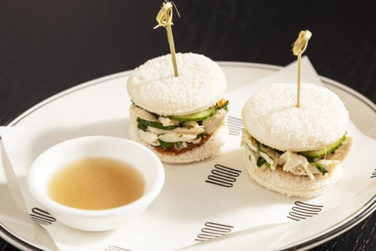 Go-to dish: Hainanese chicken club sandwiches with dipping sauce.