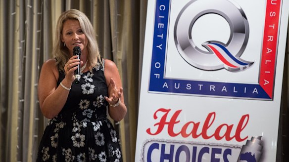 Kirralie Smith speaks at a Q Society fundraiser for her legal battle on February 9 in Sydney. 