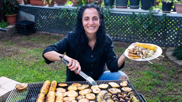 Sharon Salloum from Almond Bar cooking a vegetarian barbecue at her family's home in Granville. 