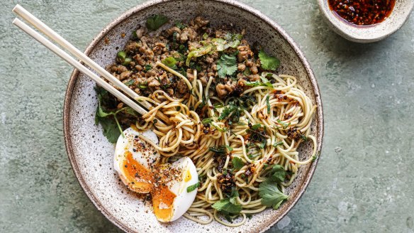 Serve this chicken noodle stir-fry with soft-boiled eggs and chilli oil.