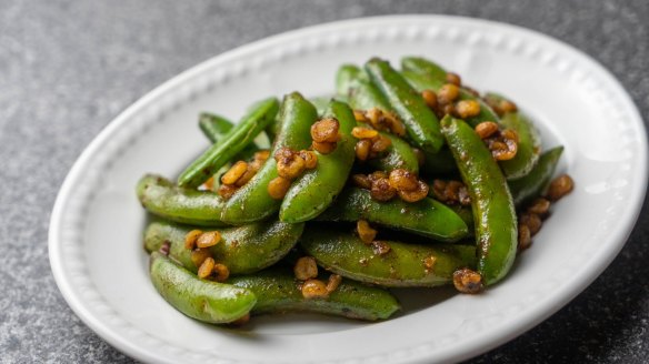 Sugar snap peas with ras-el-hanout butter and fried split peas
Recipe by Shane Delia from Maha BarFor Good Food 26 May 2020
Photography Diego Ramirez