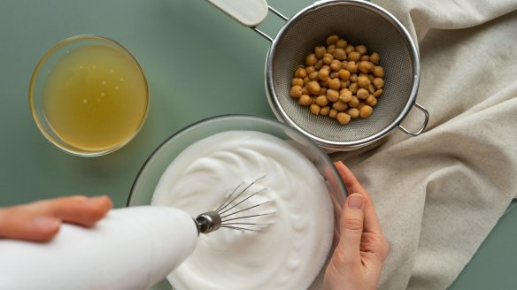 The water in a can of chickpeas (known as aquafaba) can be used to replace egg whites.