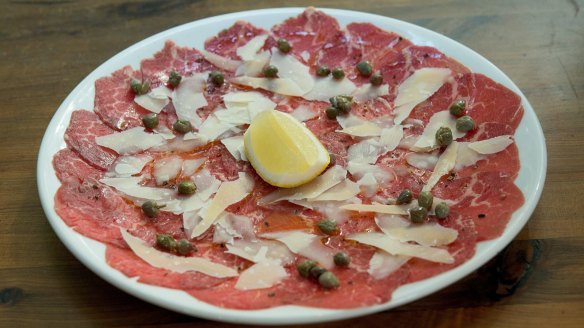 Beef carpaccio is hand-cut from internal muscles, so unlike mince, is safer to eat raw.