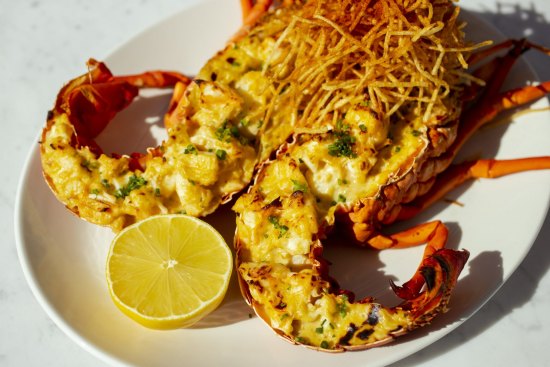 Lobster thermidor with pommes allumettes.