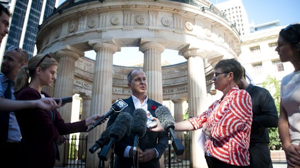 Mr Greste receives the 2016 Anzac Day Peace Price at Brisbane's Shrine of Remembrance.