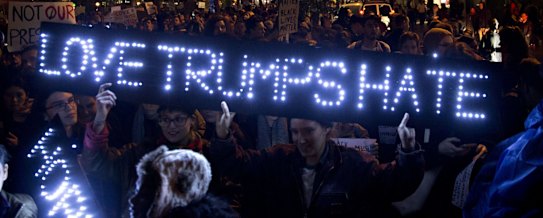 Demonstrators during an anti-Trump protest at Union Square in New York.