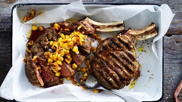 Grilled beef rib-eye and corn with chipotle butter
