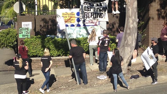 A group of 15 protesters rally outside Channel 9 in Sydney.