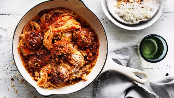 When life gives you canned tomatoes, make Neil Perry's meatballs braised in tomato sauce.