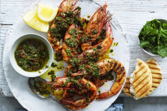 Grilled prawns with chermoula.