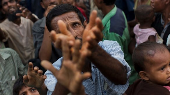 Newly arrived Rohingya refugees in Ukhia, Bangladesh, on Sunday.