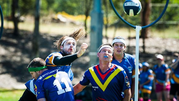 ANU Owls vs South Australia Bunyips competing in the Australian Quidditch championships at the AIS. ANU's James Mortonson. Photo Elesa Kurtz