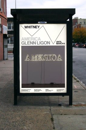 A Whitney billboard features graphics by Experimental Jetset.