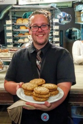 Guide Bert James with Milk and Cookies choc-chip cookies.