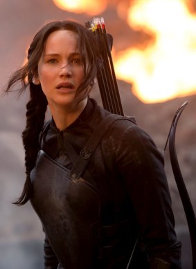 Jennifer Lawrence as Katniss Everdeen in <i>The Hunger Games: Mockingjay</i>.