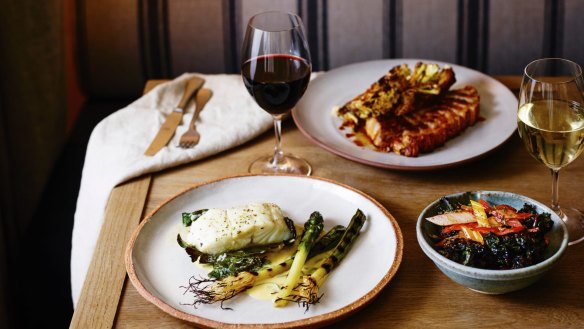 Coral trout in fig leaf with pencil leeks and wilted greens with lemon and fermented chilli are some of the featured dishes.